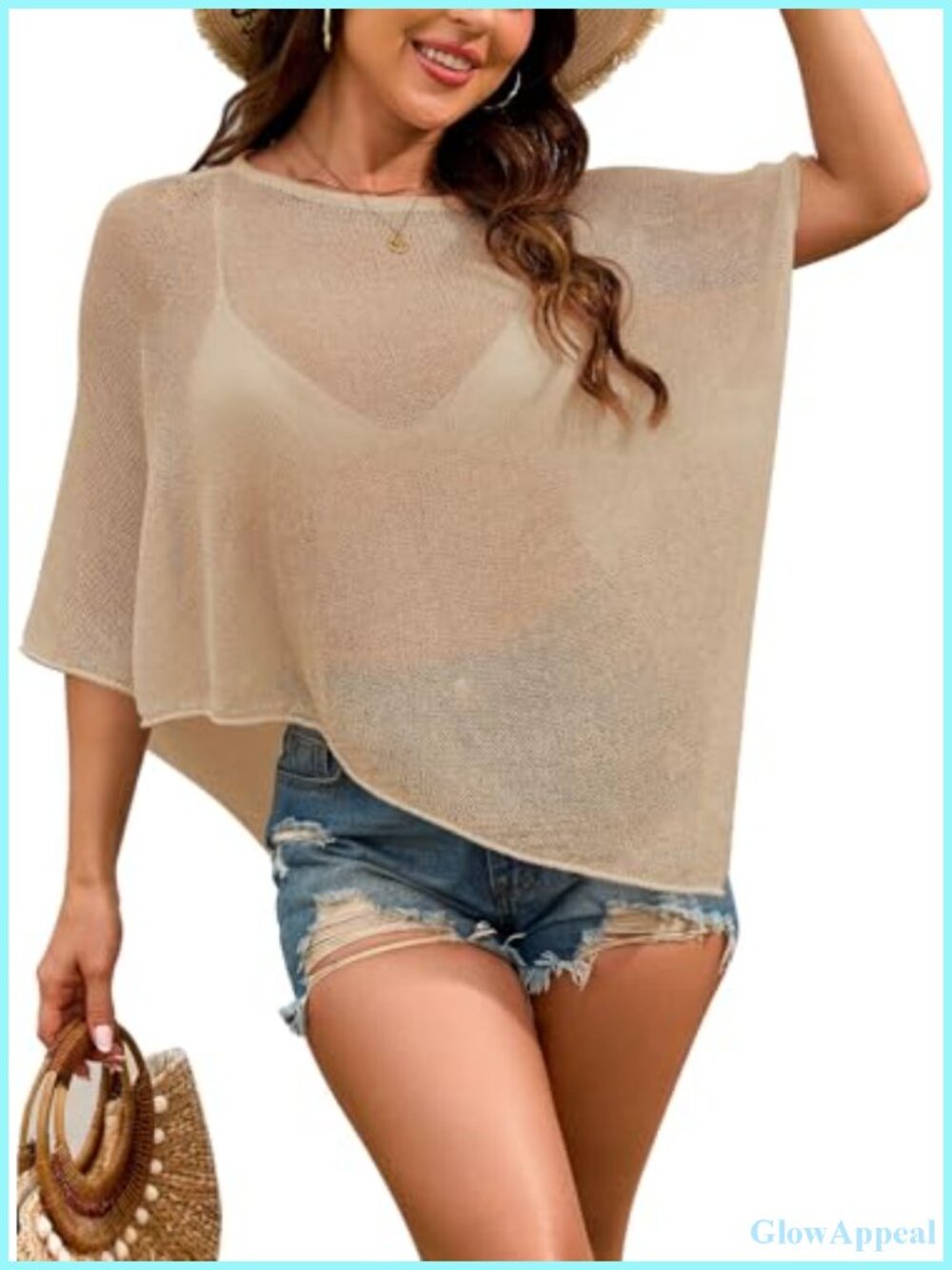 Sheer Knit Poncho Crochet Beach Cover Up Asymmetrical Swimwear